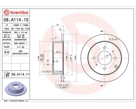 Bromsskiva COATED DISC LINE 08.A114.11 Brembo, bild 3