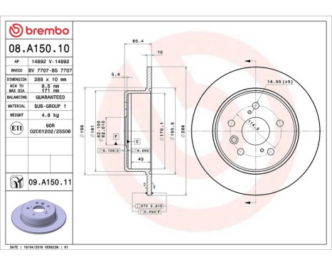 Bromsskiva COATED DISC LINE 08.A150.11 Brembo, bild 3