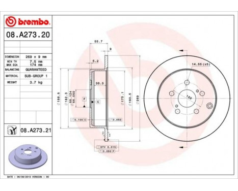 Bromsskiva COATED DISC LINE 08.A273.21 Brembo, bild 2