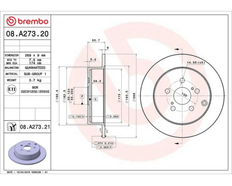 Bromsskiva COATED DISC LINE 08.A273.21 Brembo, bild 3