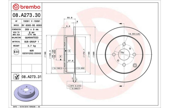 Bromsskiva COATED DISC LINE 08.A273.31 Brembo, bild 3