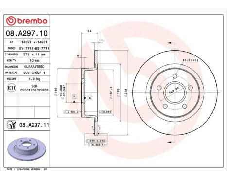 Bromsskiva COATED DISC LINE 08.A297.11 Brembo, bild 3