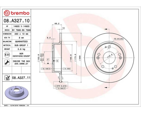 Bromsskiva COATED DISC LINE 08.A327.11 Brembo, bild 3