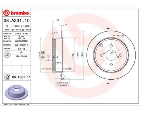 Bromsskiva COATED DISC LINE 08.A331.11 Brembo, bild 2