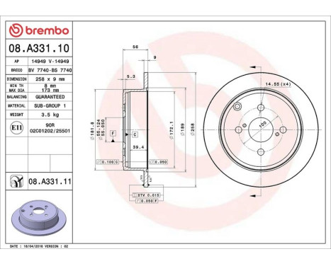 Bromsskiva COATED DISC LINE 08.A331.11 Brembo, bild 3
