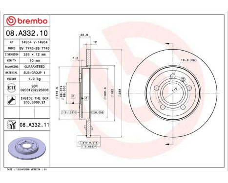 Bromsskiva COATED DISC LINE 08.A332.11 Brembo, bild 3