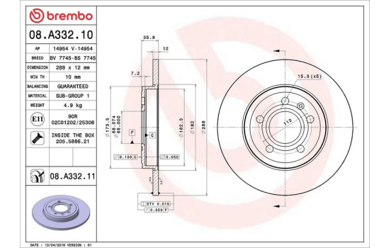 Bromsskiva COATED DISC LINE 08.A332.11 Brembo, bild 3