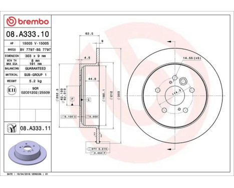 Bromsskiva COATED DISC LINE 08.A333.11 Brembo, bild 3