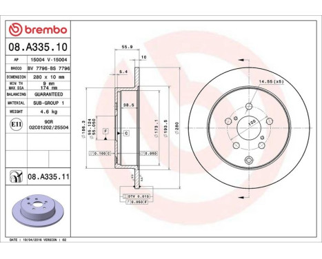Bromsskiva COATED DISC LINE 08.A335.11 Brembo, bild 3