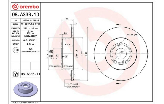 Bromsskiva COATED DISC LINE 08.A336.11 Brembo, bild 3