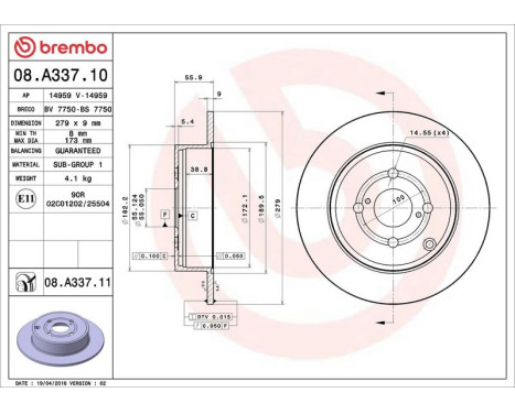 Bromsskiva COATED DISC LINE 08.A337.11 Brembo, bild 3