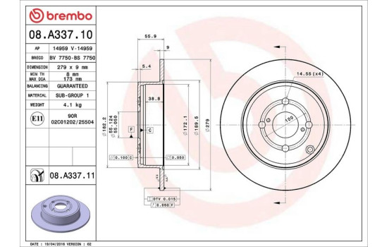Bromsskiva COATED DISC LINE 08.A337.11 Brembo, bild 3