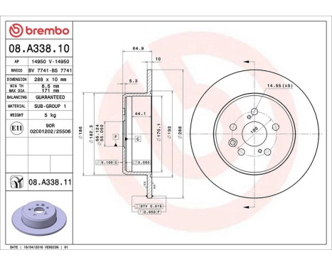 Bromsskiva COATED DISC LINE 08.A338.11 Brembo, bild 3