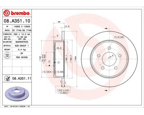 Bromsskiva COATED DISC LINE 08.A351.11 Brembo, bild 2