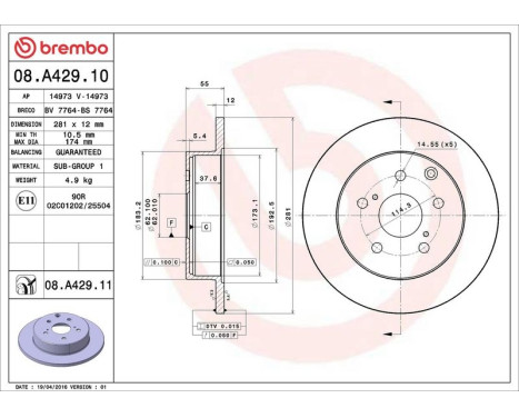 Bromsskiva COATED DISC LINE 08.A429.11 Brembo, bild 3