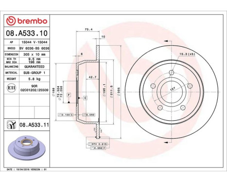 Bromsskiva COATED DISC LINE 08.A533.11 Brembo, bild 3