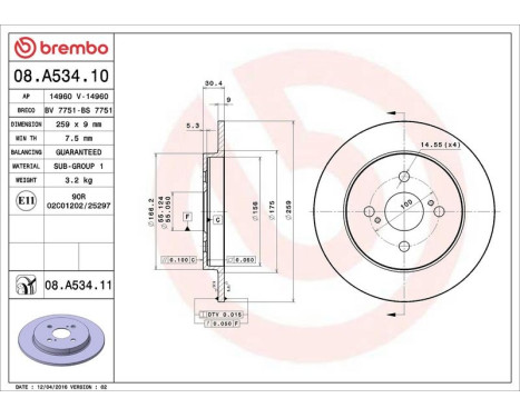 Bromsskiva COATED DISC LINE 08.A534.11 Brembo, bild 3