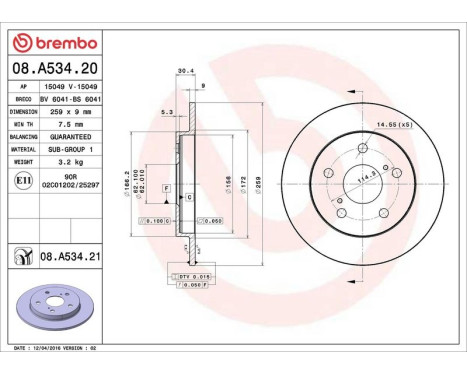 Bromsskiva COATED DISC LINE 08.A534.21 Brembo, bild 3