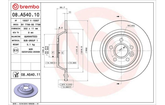 Bromsskiva COATED DISC LINE 08.A540.11 Brembo, bild 3