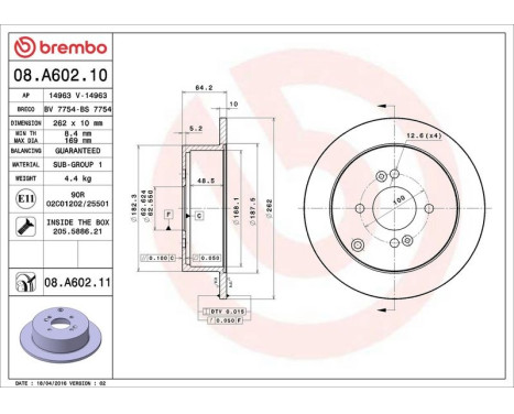 Bromsskiva COATED DISC LINE 08.A602.11 Brembo, bild 3