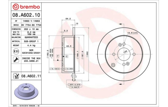 Bromsskiva COATED DISC LINE 08.A602.11 Brembo, bild 3