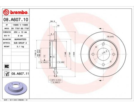 Bromsskiva COATED DISC LINE 08.A607.11 Brembo, bild 2