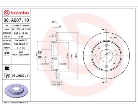Bromsskiva COATED DISC LINE 08.A607.11 Brembo, bild 3