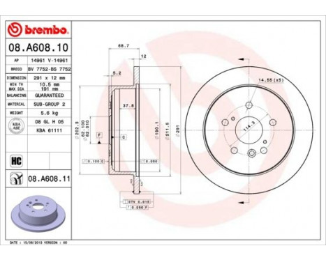 Bromsskiva COATED DISC LINE 08.A608.11 Brembo, bild 2