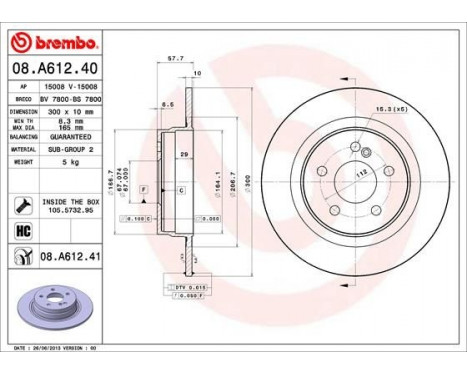 Bromsskiva COATED DISC LINE 08.A612.41 Brembo, bild 2