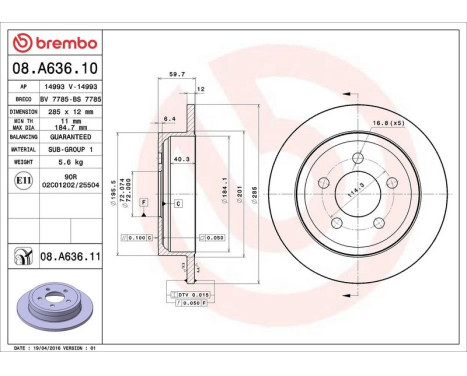 Bromsskiva COATED DISC LINE 08.A636.11 Brembo, bild 3