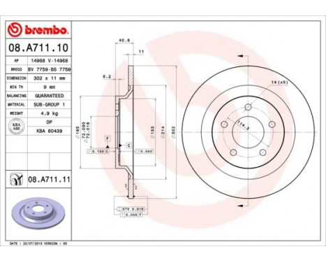 Bromsskiva COATED DISC LINE 08.A711.11 Brembo, bild 2