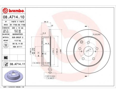 Bromsskiva COATED DISC LINE 08.A714.11 Brembo, bild 2