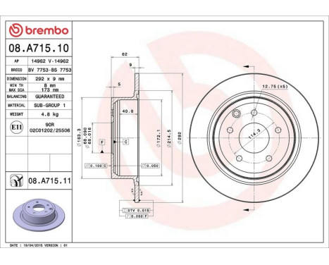 Bromsskiva COATED DISC LINE 08.A715.11 Brembo, bild 3