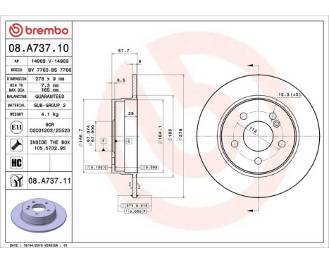 Bromsskiva COATED DISC LINE 08.A737.11 Brembo, bild 4