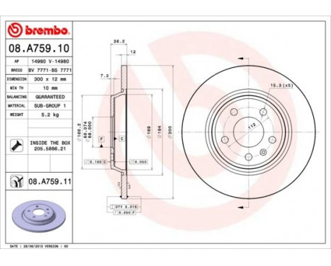 Bromsskiva COATED DISC LINE 08.A759.11 Brembo, bild 2