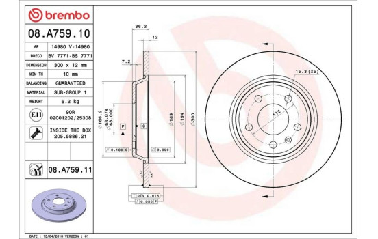 Bromsskiva COATED DISC LINE 08.A759.11 Brembo, bild 3