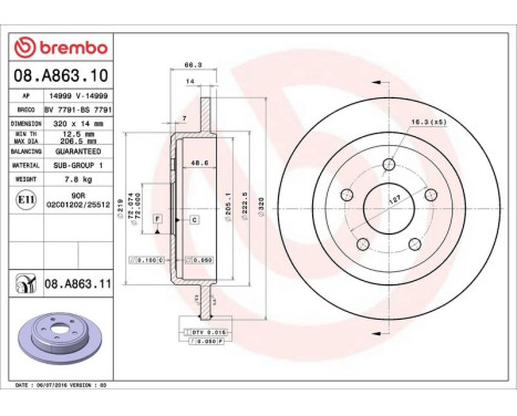 Bromsskiva COATED DISC LINE 08.A863.11 Brembo, bild 3