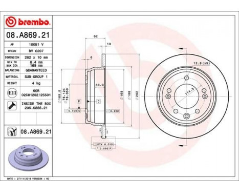 Bromsskiva COATED DISC LINE 08.A869.21 Brembo