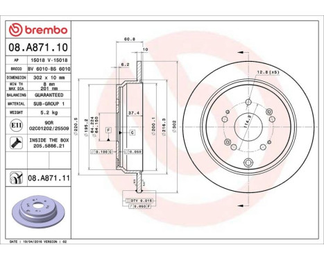 Bromsskiva COATED DISC LINE 08.A871.11 Brembo, bild 3