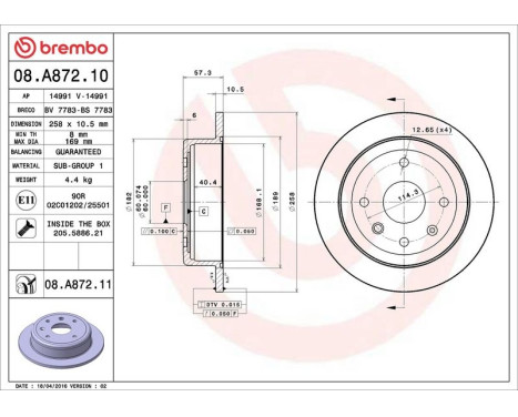 Bromsskiva COATED DISC LINE 08.A872.11 Brembo, bild 4