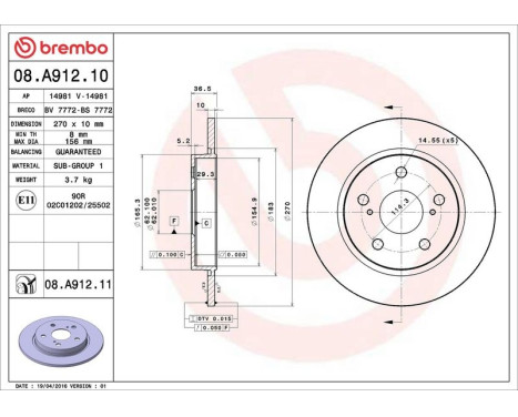 Bromsskiva COATED DISC LINE 08.A912.11 Brembo, bild 3