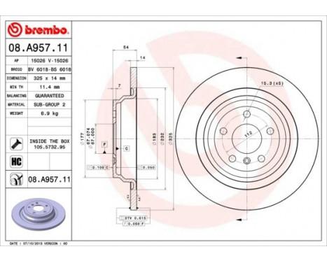 Bromsskiva COATED DISC LINE 08.A957.11 Brembo, bild 2