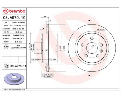 Bromsskiva COATED DISC LINE 08.A970.11 Brembo, bild 3
