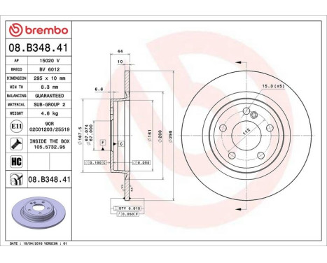 Bromsskiva COATED DISC LINE 08.B348.41 Brembo, bild 3