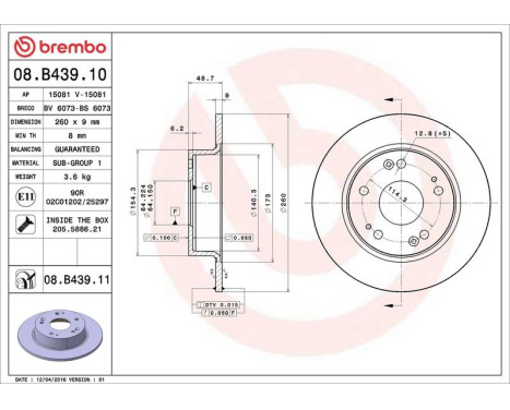 Bromsskiva COATED DISC LINE 08.B439.11 Brembo, bild 3
