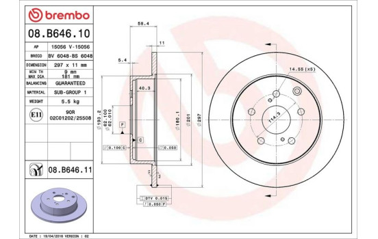 Bromsskiva COATED DISC LINE 08.B646.11 Brembo, bild 3