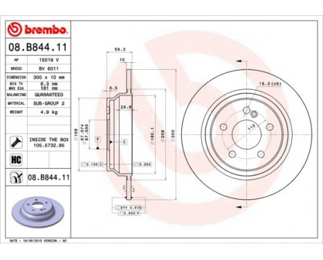 Bromsskiva COATED DISC LINE 08.B844.11 Brembo, bild 2