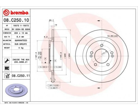 Bromsskiva COATED DISC LINE 08.C250.11 Brembo, bild 2