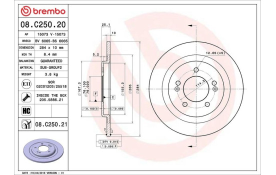 Bromsskiva COATED DISC LINE 08.C250.21 Brembo, bild 3