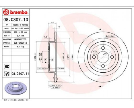 Bromsskiva COATED DISC LINE 08.C307.11 Brembo, bild 2